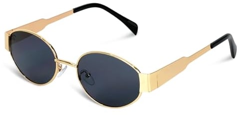 Wohiswoziji Retro Oval Sunglasses - Classic Metal Frame Sunglasses for Women & Men - Vintage Round Shades with UV400 Protection