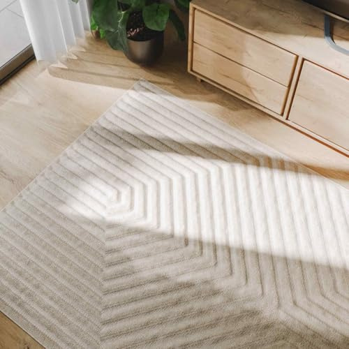 benuta Basic Teppich Leo - Creme 240x340 cm - Abstrakter Relief-Teppich für Wohnzimmer, Schlafzimmer & Flur - Pflegeleicht - Fußbodenheizung Geeignet