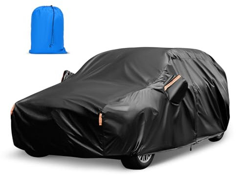 10 Lagen Auto Abdeckplane Wasserdicht Autoplane Autoabdeckung, Staubdicht Kratzfest UV-Schutz Autoabdeckung mit Baumwollfutter, Autogarage Abdeckplane (Schwarz, S6 - Für SUV 460 Bis 485 cm)