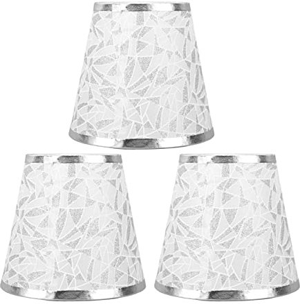 Juego de 3 pantallas de lámpara, pantallas de lámpara de campana, pantallas de lámpara pequeñas para lámparas de mesa, cubierta de lámpara de tela con clip E14 para lámpara de (Plata)