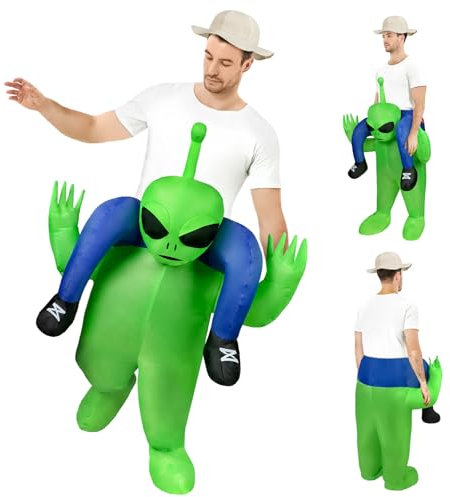 AYBUY Alien Costume, Alien Kidnapping Inflatable Costume T-Rex Blow up Fancy Dress for Adults Kids, Funny Ride-on Halloween Costumes for Halloween Cosplay Masquerade Party