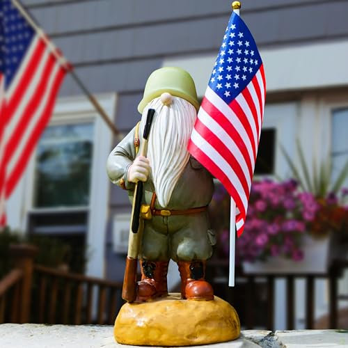 Redwix Military Garden Gnome with Guns Outdoor 11, US Army Gnomes Garden Decorations, Garden Statues Outdoor Clearance, Patriotic Gnome, Army Gnome