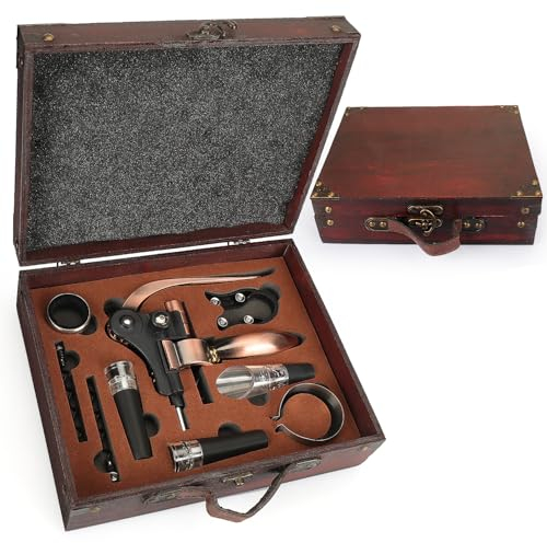 ZBPASL Tire bouchon vin dans une boîte cadeau en bois, ouvre bouteille vin de luxe, ensembles de sommelier avec ouvre-bouteille, bouchons à vin, ensembles d'accessoires pour vin (Style 03)