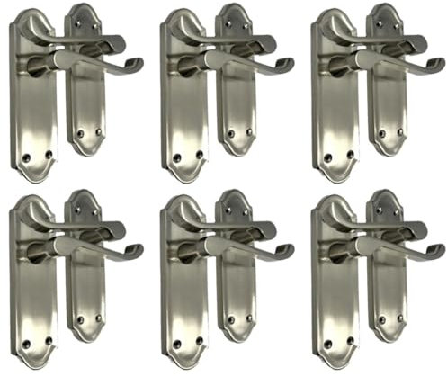 Ashford Satin Nickel Internal Latch Door Handles - Door Handles Internal Sets, Satin Nickel Door Handle Set for Internal Doors, 170 x 48mm 1-6 Pairs (6 Pair of Handles)