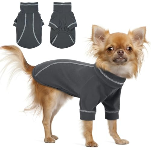Hjumarayan Dog Jumpers Small - Fleece Jumper with Legs, Warm Sweater Stretchy Puppy Jumpers for Small Dogs, Turtleneck Jumper for Chihuahua, Yorkshire Terrier, Toy Poodle (Dark Grey XS)
