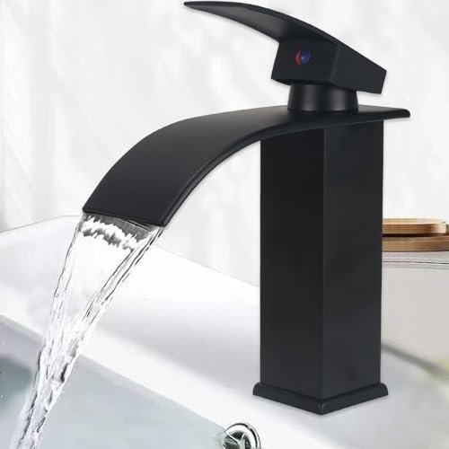 Minnhua Grifo Lavabo Cascada Grifo de Lavabo Baño Grifos para Lavabos de Baño Grifo Monomando Lavabo con Altura de Pico de 110 MM Grifo Cascada con manguera de Salida Caliente y Fría Negro(Cromo)