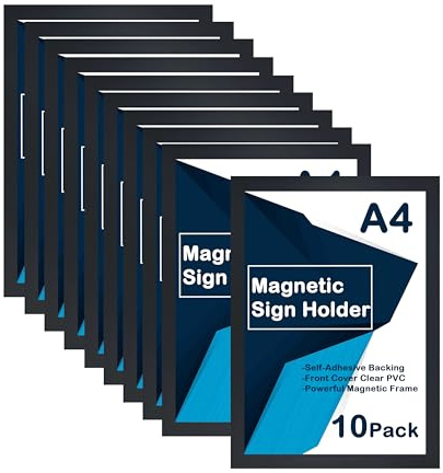 10Pcs A4 Magnetic Photo Frames Sign Holder Self Adhesive Poster Clear Frame | Plastic Material, Clear, Wall Mount Poster Paper Display Frame for Paintings, Notices, Certificate, Ads, Document, Picture