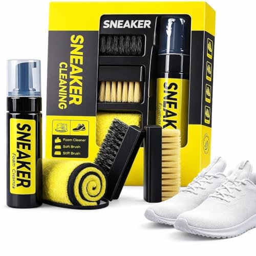 RARESHINE Premium Sneaker Cleaning Kit - Foam Cleaner Dual Brushes for Deep Cleaning, Microfiber Towel - Ultimate Shoe Care Set for Sneakers, Trainers Cleaning Set