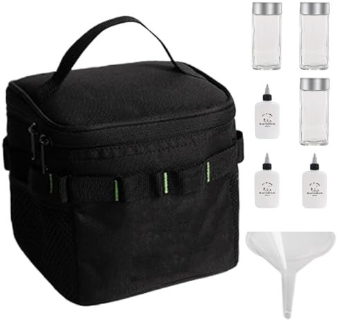 Seasoning Holder with 6 Bottles, Camping Seasoning Container, Compact Storage Container, Salt and Pepper Shakers Set, Travel Bbq Seasoning Set, Camping Bag Kit, Portable Salt and Pepper Shakers