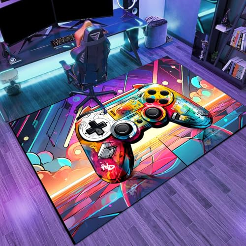 Lacut Game Area Rug Teen Boys Carpet, 3D Gaming Rugs Gamepad Controller Mat for Boys Girls Bedroom Playroom, Non-Slip Scrawl Style Gamer Rugs Children Gaming Area Rugs (Scrawl Style 2, 152.4 cm x