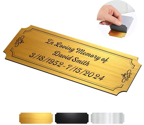 Personalised Memorial Plaques Engraved Plaques for Doors Urns Custom Name Plate Memorial Gifts Name Label Plaques Name Tags with Adhesive Backing (Gold-1, 3x1 in)