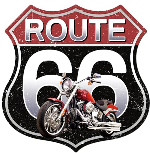 WADORN Vintage Route 66 High Way Metal Tin Sign, 11.1x11 Inch Funny Retro Garage Man Cave Tin Sign Route 66 Motorcycle Wall Art Poster Plaque Decor for Bar Club Living Room Bathroom Decor