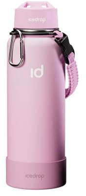 IceDrop® Thermo Trinkflasche Edelstahl [500ml] für eiskalte & heiße Getränke I 100% auslaufsicher & Kohlensäure geeignet I Isolierflasche mit 2 Deckeln I Edelstahl Trinkflasche - Pink