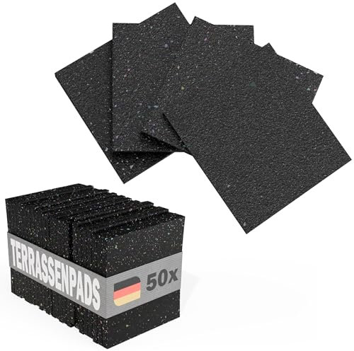 Terrassenpads 50 Stück - 90x90x3mm - Gummigranulat Unterlage für Terrasse & Balkon - Bautenschutzmatte Made in Germany