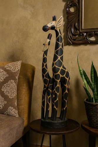 Marblechic - Holzfigur Giraffe Mutter und Welpe 100 cm - ethisches Handwerk Indonesisch