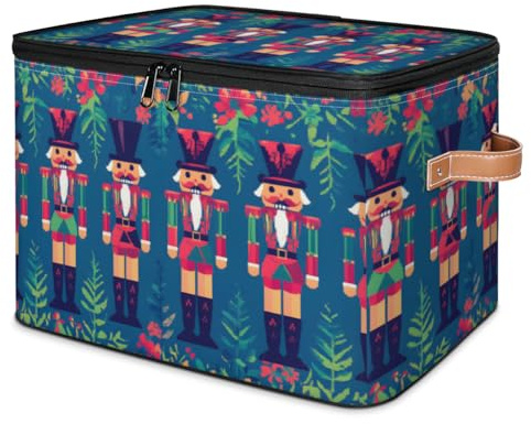 Mintoprints Christmas Nutcrackers Storage Bins with Zipper Lid Fabric Home Cubes Storage Baskets Boxes Clothes Organizer Container Winter Holiday