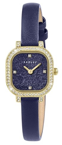 RADLEY Gold Plated Stone Set Case Ink Navy Leather Strap Watch RY21886
