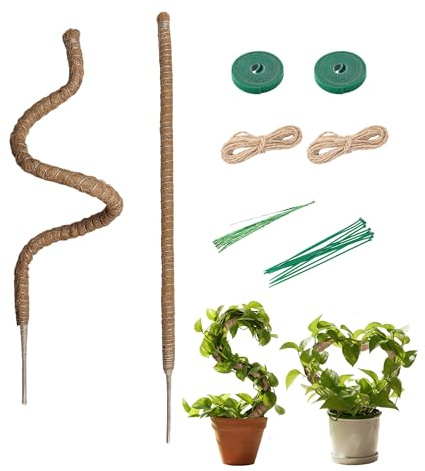 Mcbazel 2x100cm Monstera Moosstab für Pflanzen, Handgemachte Monstera Rankhilfe für Kletterpflanzen, Flexibler Kokosfaser Monstera Moss Pole mit Zubehör für Innen- und Außenpflanzen