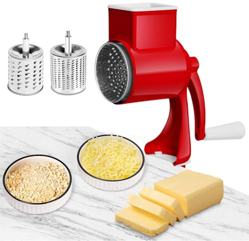 CEWROM Manuelle Nussmühle mit 2 Austauschbaren Trommelklingen, Manuelle Erdnussmühle mit Kurbel aus Edelstahl, Nussmühle, Mandelmühle, Ideal für Mais, Käse und Nüsse, Karotten usw