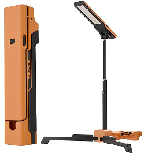 TEVOLE Projecteur LED Rechargeable 1500LM Lampe sur Pied Pliable avec Trépied Réglable, Éclairage de Chantier, Extérieur, Camping, Bricolage, Étanche IP54, Batterie Intégrée avec Charge Type-C