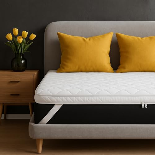 SLIPIO Matratzentopper 100x200 cm | 7 cm Höhe | Visco+ Memory Foam | Waschbar & Hypoallergen | Mattress Topper 100x200