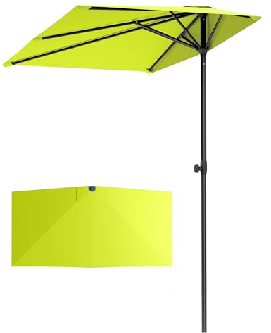 PHI VILLA 250 x 130 cm Demi-parasol réglable en hauteur avec pince, résistant au vent, stable, à emporter, protection UV50+, pour jardin, terrasse, balcon, balustrade de balcon, table, vert