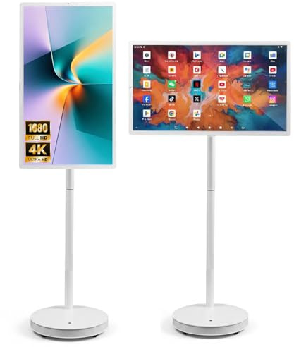 Giuggiolared TV Portátil con Ruedas 21.5-32 1080P/4K, Smart TV con Batería 7800/10000/13500mAh, Monitor Táctil Inteligente, Android, 8+128GB, HDMI para Switch y Gaming Consolas 27