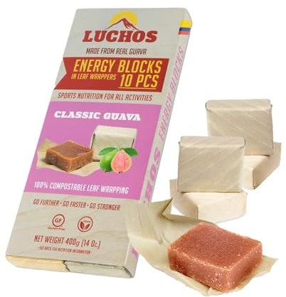 LUCHOS Natural High Energy Bars - High Carb Bars for Sports Endurance, Cycling & Workouts - Vegan & Gluten Free - Running Healthy Snack Bar - Nutrition Bar with Compostable Wrapper-Orig Guava, 10 Pack