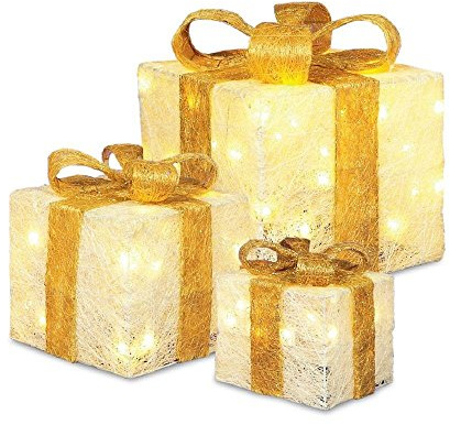Premier Set Cream Glitter Parcels with Gold Ribbons by Premier