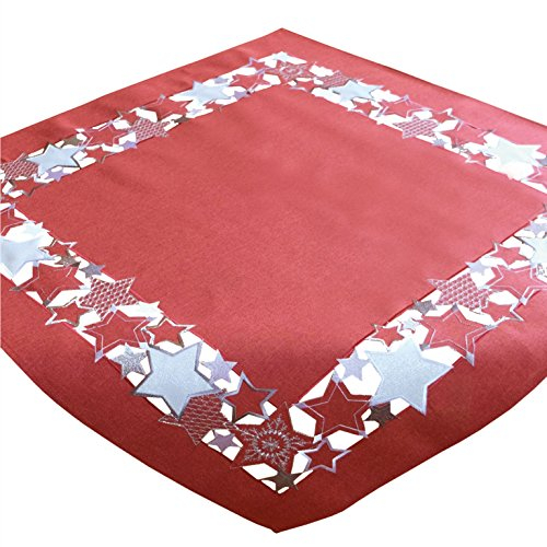 Tischläufer rot 40 x 140 cm silber Stickerei Sterne Weihnachtsdecke Weihnachtsdeko Mitteldecke Tischdekoration Weihnachten Weihnachtstischdecke