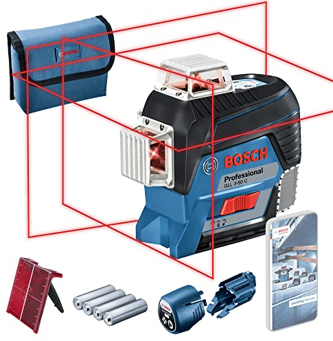 Bosch Professional 12V System Laser Level GLL 3-80 C (1x battery 12V, red laser, interior, w/app function, mount, working range: 30m, in L-BOXX)