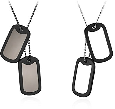 JewelryWe Personalisiert Dog Tag Halskette: 2pcs Edelstahl 2 Poliert Militärischen Erkennungsmarken Hundemarke Anhänger Kette mit Gummi Kautschuk Rand Armee Stil Schmuck Gravur Geschenk Herren