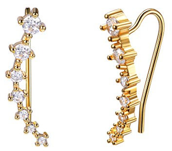 Suplight Boucle d'Oreille Clou Femme Plaqué Or Jaune 18K Bijoux Fantaisie Orné de Fausse Emeraude Pierre Verte Accessoire Elégant pour Fille (Doré)