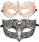 Ein Paar Paar Maskerade Maske, Krone Maske venezianischen Kostüme Mardi Gras Prom Maske (Rose Gold + Schwarz 2)
