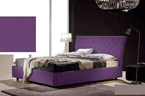 Dafne Italian Design Letto matrimoniale contenitore, similpelle, trapuntato, viola -178x218x110 cm - per materasso 160x190-100% Made in Italy