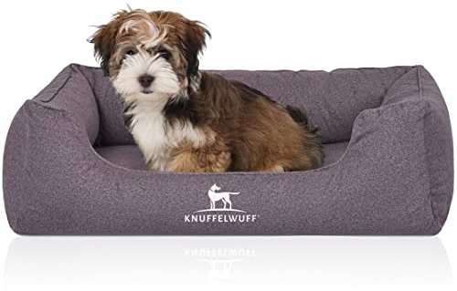 Knuffelwuff Orthopädisches Wasserabweisendes Hundebett Malou aus Velours mit Handwebcharakter M-L 85 x 63cm Grau - Abnehmbarer Bezug - waschbar - für große, mittelgroße und kleine Hunde