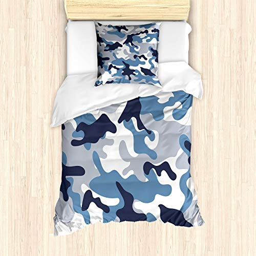 ABAKUHAUS Tarn Muster Bettbezug Set für Einzelbetten, Abstrakte Täuschung, Milbensicher Allergiker geeignet mit Kissenbezug, Blaugrau Dunkler Schieferblau und Blasse Taupe