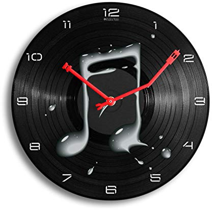Kreative Feder Water Note Music Schallplatten-Uhr Retro Vinyl Designer Wanduhr leise ohne Ticken 30cm (Water Note, leises Quarzuhrwerk)