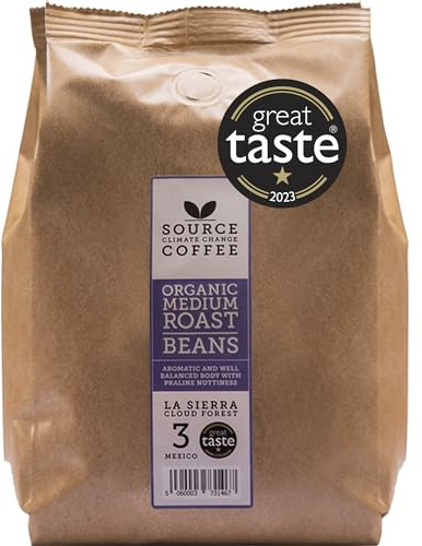 Whole Coffee Beans - Organic, Award Winning Medium-Dark Roast by Source Climate Change - Single Origin, Traceable & Freshly Roasted (500g, Mexico)