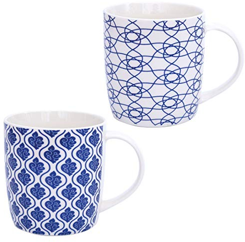 Flanacom Juego de 2 Tazas de Café Boho - Taza de Té Grande de 300 ml - Diseño Oriental - Tazas de Marroquíes con Fina Impresión - Cerámica Apta para el Lavavajillas - Regalo Madre (Set #5)