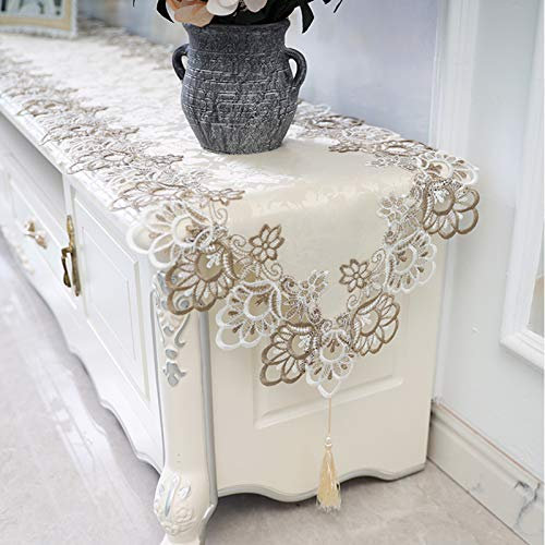 Camino De Mesa De Encaje Hueco, Alfombrilla De Decoración Antideslizante para Mesa De Comedor, Armario De TV, Cubierta Protectora De Escritorio Romántica Tasstel(Color:Segundo,Size:40×145cm)