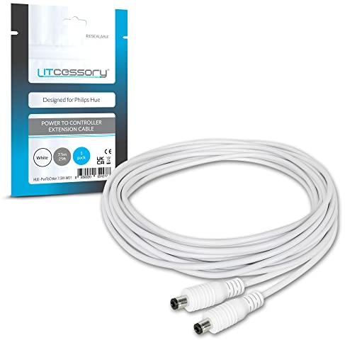 Litcessory Power-to-Controller-Verlängerungskabel für Philips Hue Lightstrip Plus/Gradient Lichtstreifen (7.5m, 1 Stück, Weiß)
