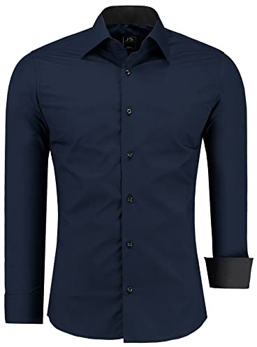 J'S FASHION Herren-Hemd - Slim-Fit - Langarm-Hemd Freizeithemd - Pflegeleicht Bügelleicht - Dunkelblau 3XL