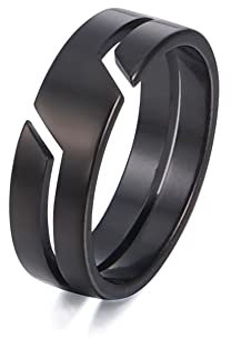 TEAMER Anillo de acero inoxidable para parejas, anillos de dedo casuales simples a la moda, joyería de compromiso, aniversario para hombres y mujeres (11, ESTILO 1 - NEGRO)