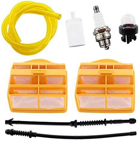 MCHNIC 2x Luftfilter mit Zündkerze Benzinschlauch für Husqvarna 445 445E 450 450E Rancher 450E II 445E II Kettensäge Ersatzteile 531309681 544080803 503443201