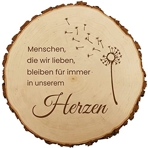 Baumscheibe 18cm, Holz-Gedenktafel, Grabschmuck, Trauer Gedenkschild, Andenken an Verstorbene, Grab-Dekoration, Pusteblume MotivTR6o