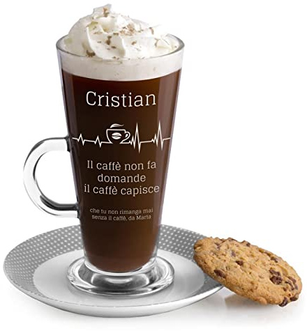 Maverton Bicchiere per latte macchiato, In vetro, Incisione personalizzata | 360 ml, Tazza per caffellatte, Cioccolata calda, Per compleanno, Per uomo, Per Lui, bontà