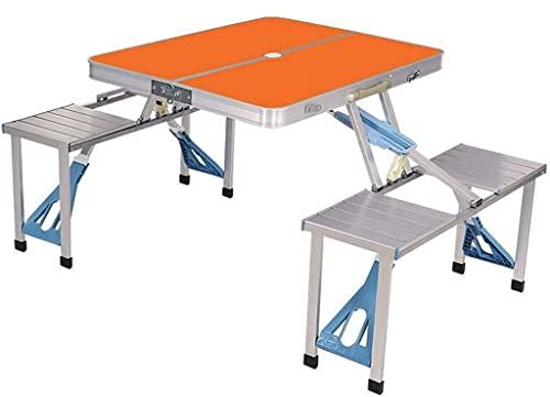 WANWEN Campingtisch mit Hockern, Klapptische und Stühle aus Aluminium für den Außenbereich, tragbares Picknick, Camping, verbundene Tische und Stühle, Werbetisch (Color : Orange) Little Surprise