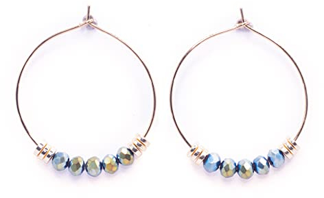 NILUXE DESIGN - Pendientes Aros Dorados - Pendientes Mujer Cristal Facetado Aro Acero Inoxidable Cómodos y Ligeros para Fiesta Mujer - Ideal Para Regalar(Verde/azul)