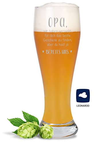 JUNIWORDS Weizenbierglas mit Gravur, Opa, wir haben versucht, für dich das beste Geschenk zu finden, aber du hast ja bereits uns, Bierglas (1006929)